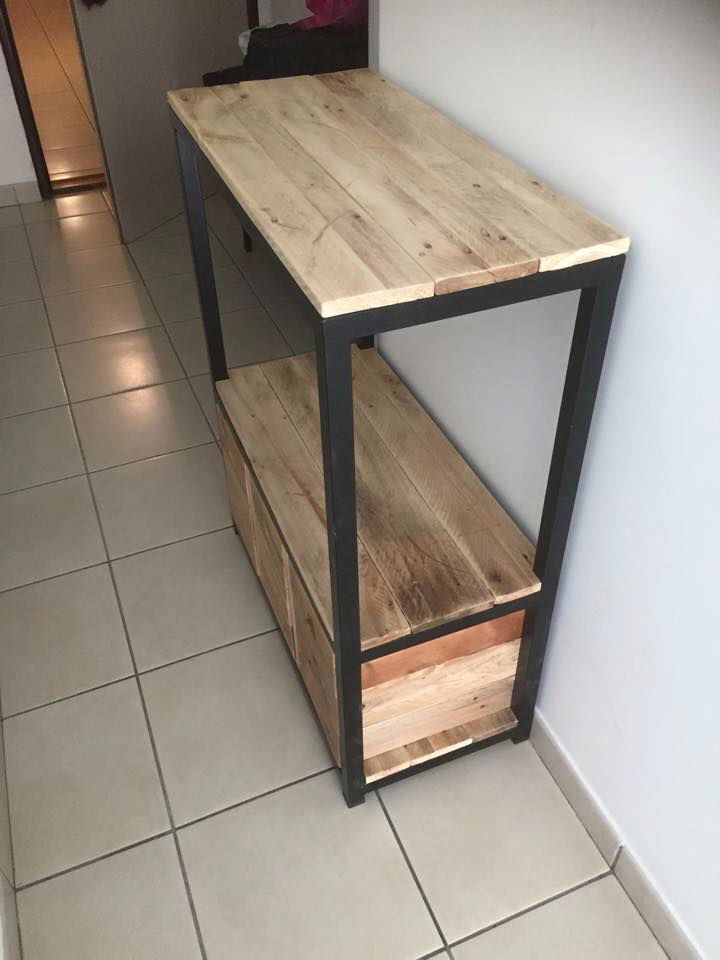wooden pallet and metal entryway table