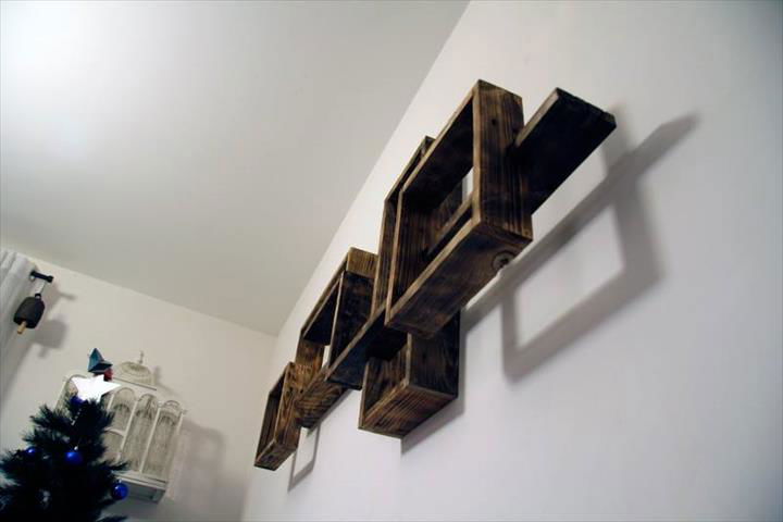 repurposed pallet wall mounted shelving unit