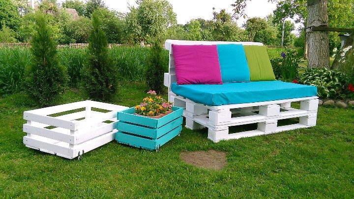 Recycled pallet two seater sofa